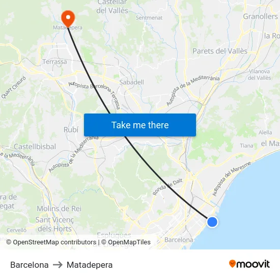 Barcelona to Matadepera map