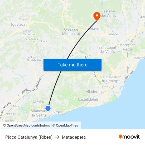 Plaça Catalunya (Ribes) to Matadepera map
