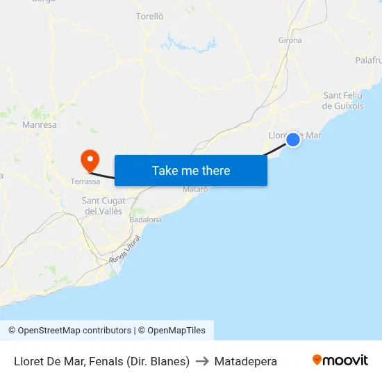 Lloret De Mar, Fenals (Dir. Blanes) to Matadepera map