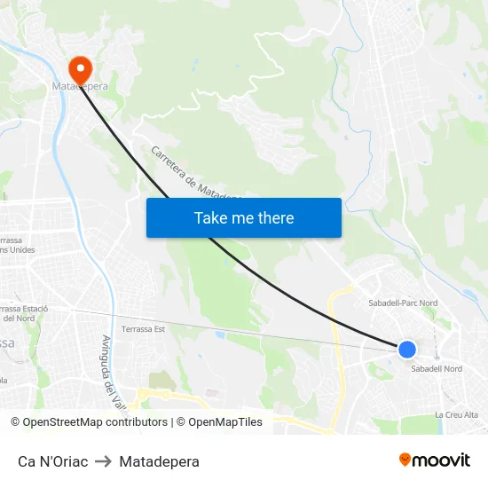 Ca N'Oriac to Matadepera map