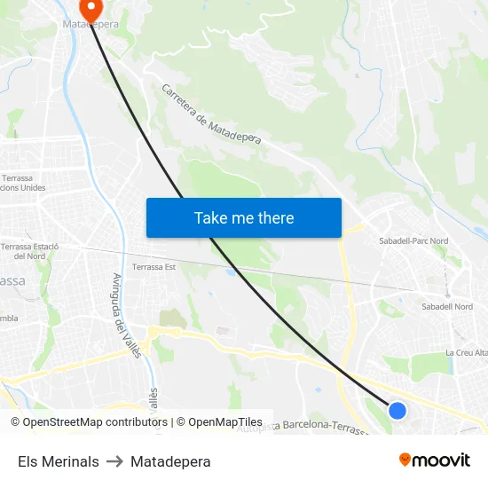 Els Merinals to Matadepera map