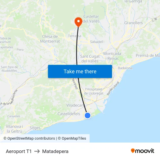 Aeroport T1 to Matadepera map