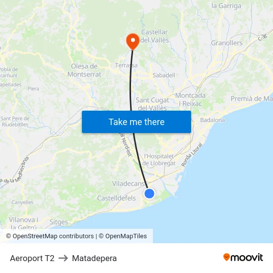 Aeroport T2 to Matadepera map
