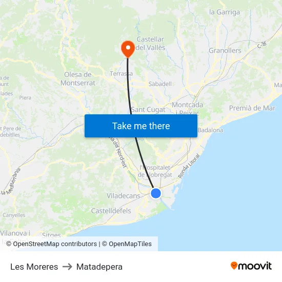 Les Moreres to Matadepera map