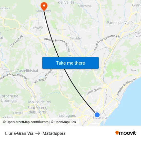 Llúria-Gran Via to Matadepera map