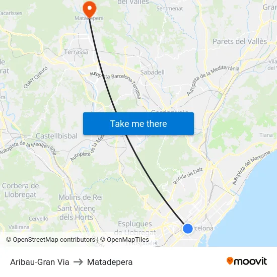 Aribau-Gran Via to Matadepera map