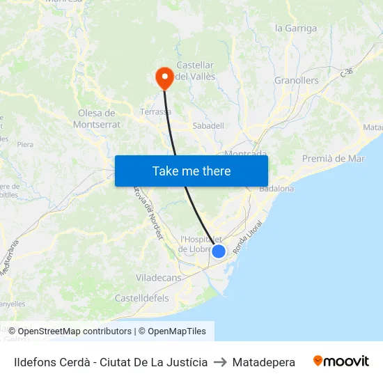 Ildefons Cerdà - Ciutat De La Justícia to Matadepera map
