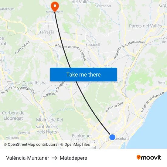 València-Muntaner to Matadepera map