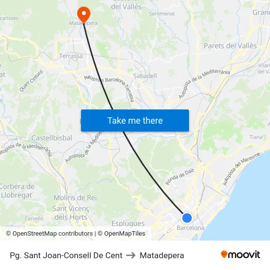 Pg. Sant Joan-Consell De Cent to Matadepera map