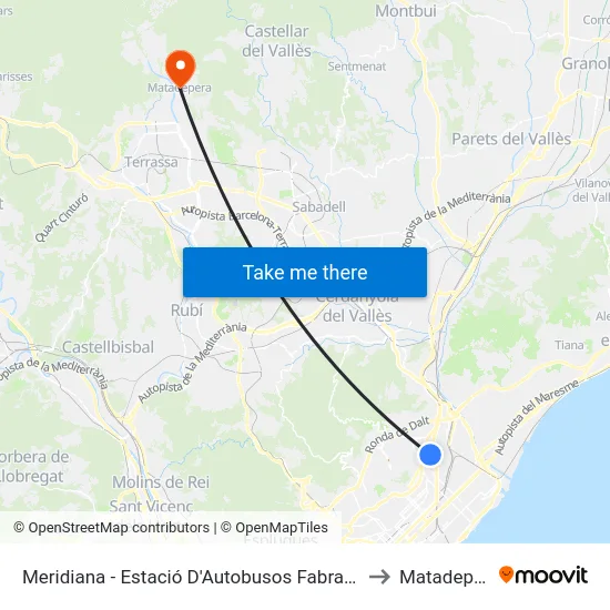 Meridiana - Estació D'Autobusos Fabra I Puig to Matadepera map