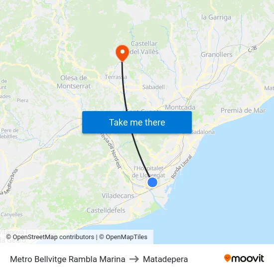 Metro Bellvitge Rambla Marina to Matadepera map