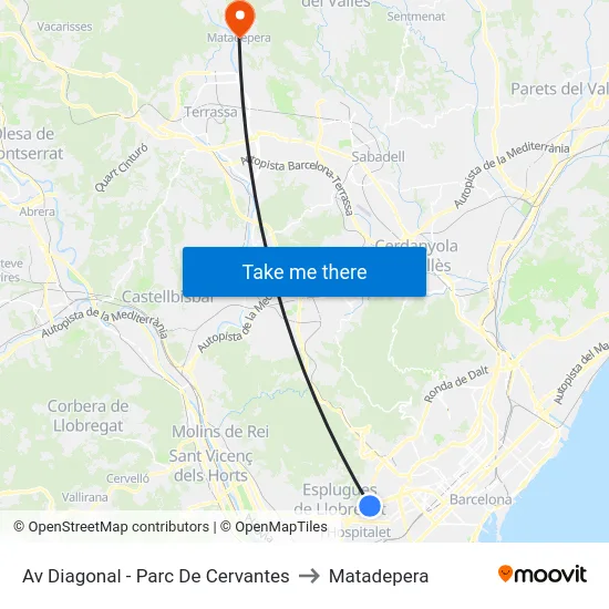 Av Diagonal - Parc De Cervantes to Matadepera map