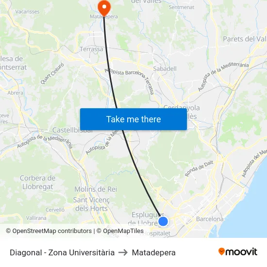 Diagonal - Zona Universitària to Matadepera map