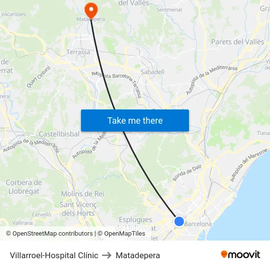 Villarroel-Hospital Clínic to Matadepera map