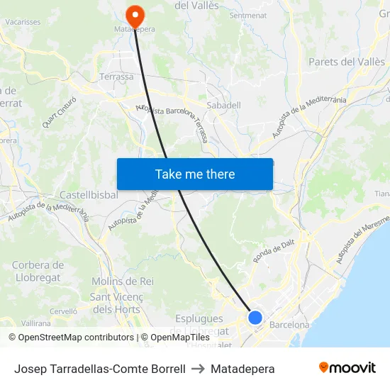 Josep Tarradellas-Comte Borrell to Matadepera map