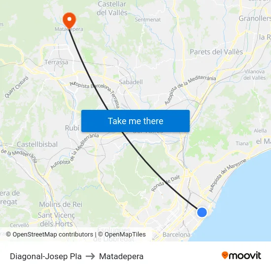 Diagonal-Josep Pla to Matadepera map