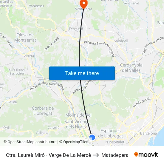 Ctra. Laureà Miró - Verge De La Mercè to Matadepera map