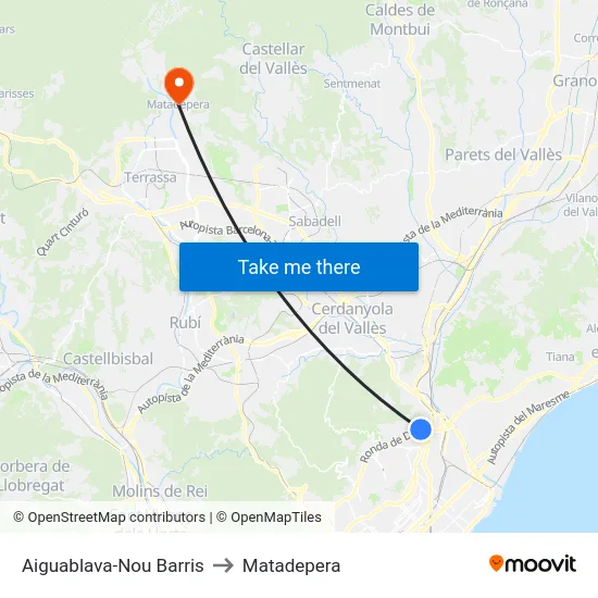Aiguablava-Nou Barris to Matadepera map