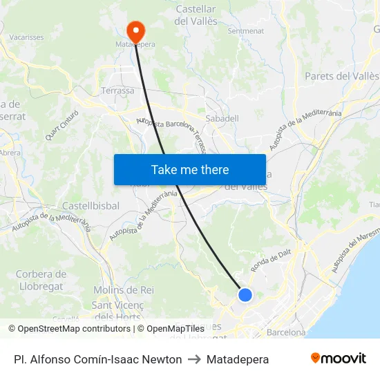 Pl. Alfonso Comín-Isaac Newton to Matadepera map