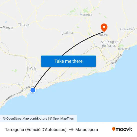 Tarragona (Estació D'Autobusos) to Matadepera map