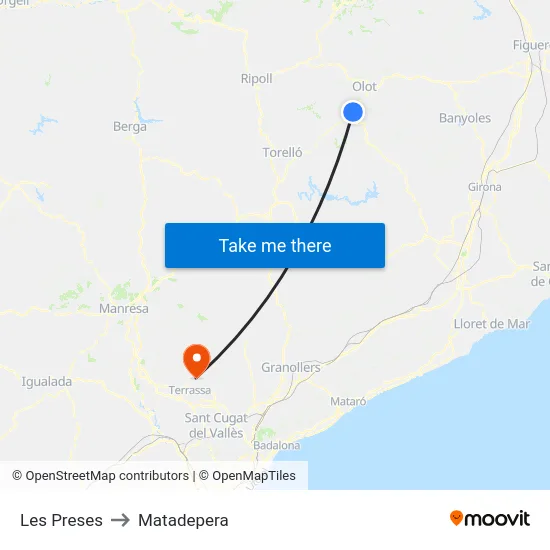 Les Preses to Matadepera map