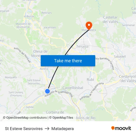 St Esteve Sesrovires to Matadepera map