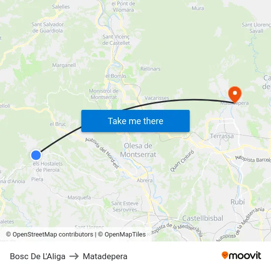 Bosc De L'Aliga to Matadepera map