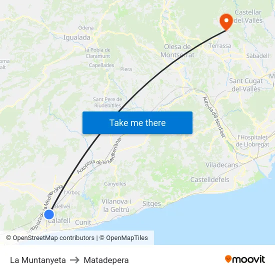 La Muntanyeta to Matadepera map
