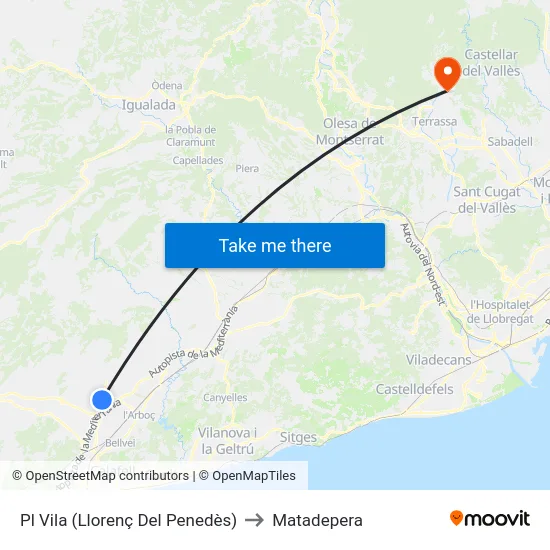 Pl Vila (Llorenç Del Penedès) to Matadepera map
