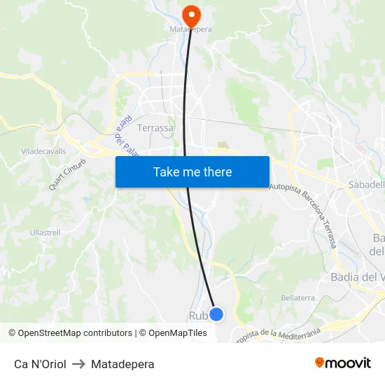 Ca N'Oriol to Matadepera map