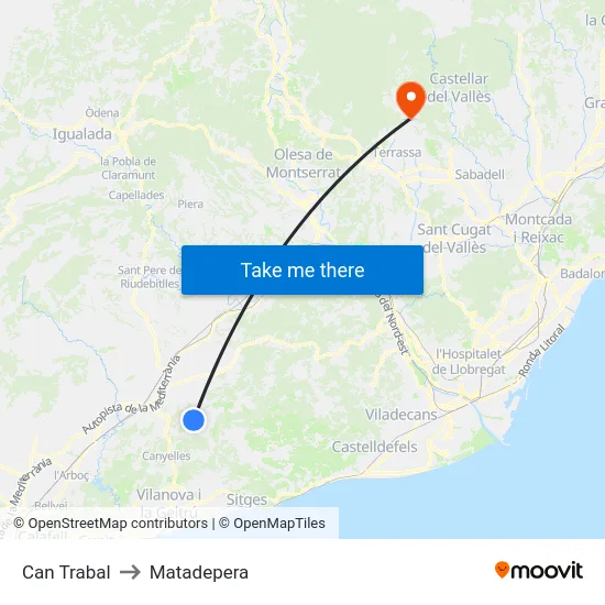 Can Trabal to Matadepera map