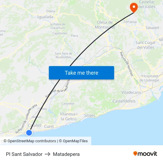 Pl Sant Salvador to Matadepera map