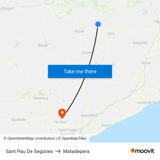 Sant Pau De Segúries to Matadepera map
