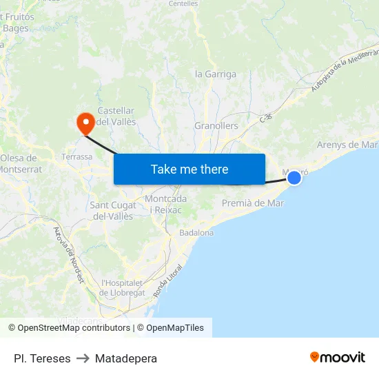 Pl. Tereses to Matadepera map