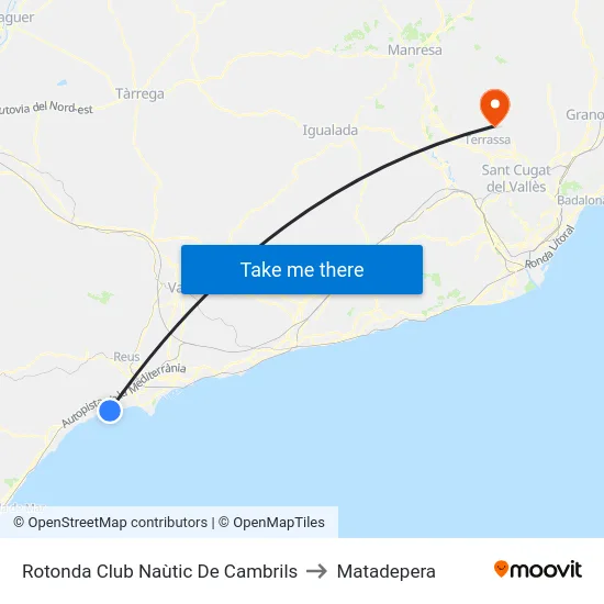 Rotonda Club Naùtic De Cambrils to Matadepera map