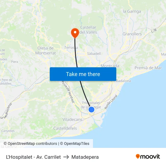 L'Hospitalet - Av. Carrilet to Matadepera map