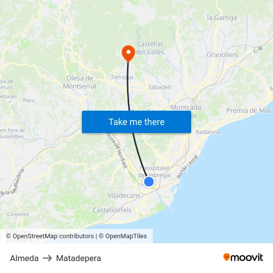 Almeda to Matadepera map