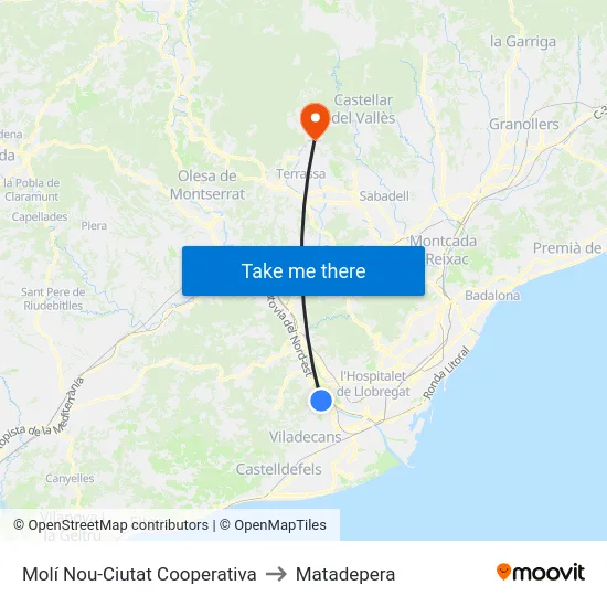 Molí Nou-Ciutat Cooperativa to Matadepera map