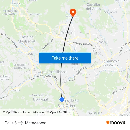 Pallejà to Matadepera map