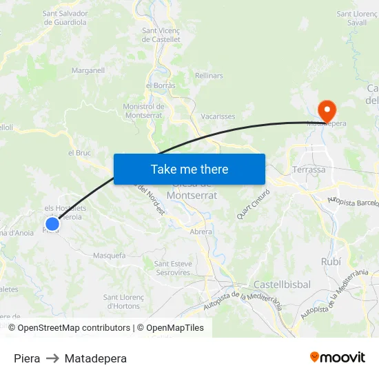 Piera to Matadepera map