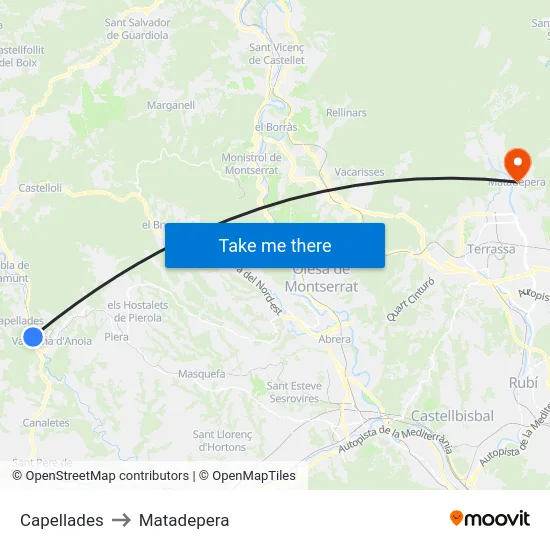 Capellades to Matadepera map