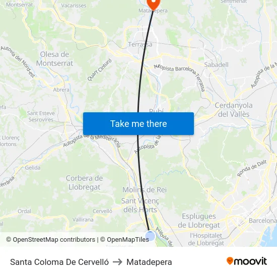 Santa Coloma De Cervelló to Matadepera map