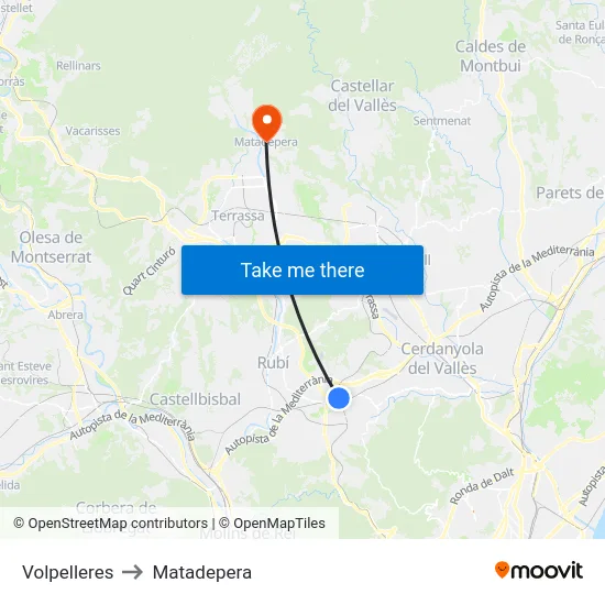 Volpelleres to Matadepera map