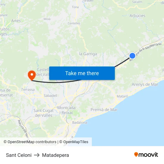 Sant Celoni to Matadepera map