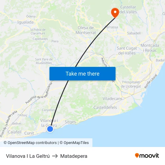 Vilanova I La Geltrú to Matadepera map