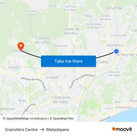 Granollers Centre to Matadepera map