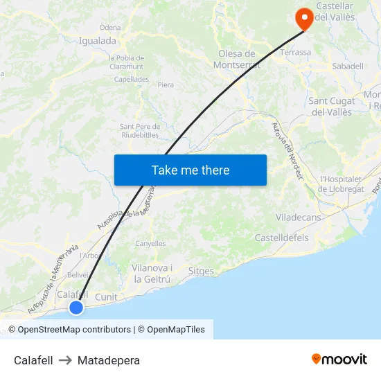 Calafell to Matadepera map