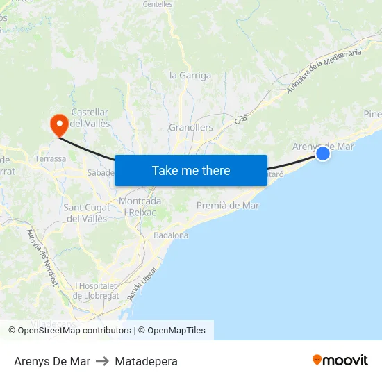 Arenys De Mar to Matadepera map
