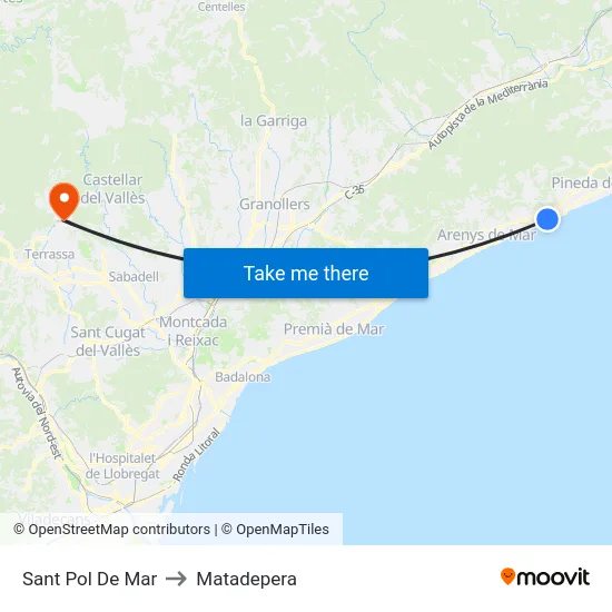 Sant Pol De Mar to Matadepera map