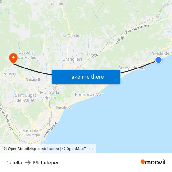 Calella to Matadepera map